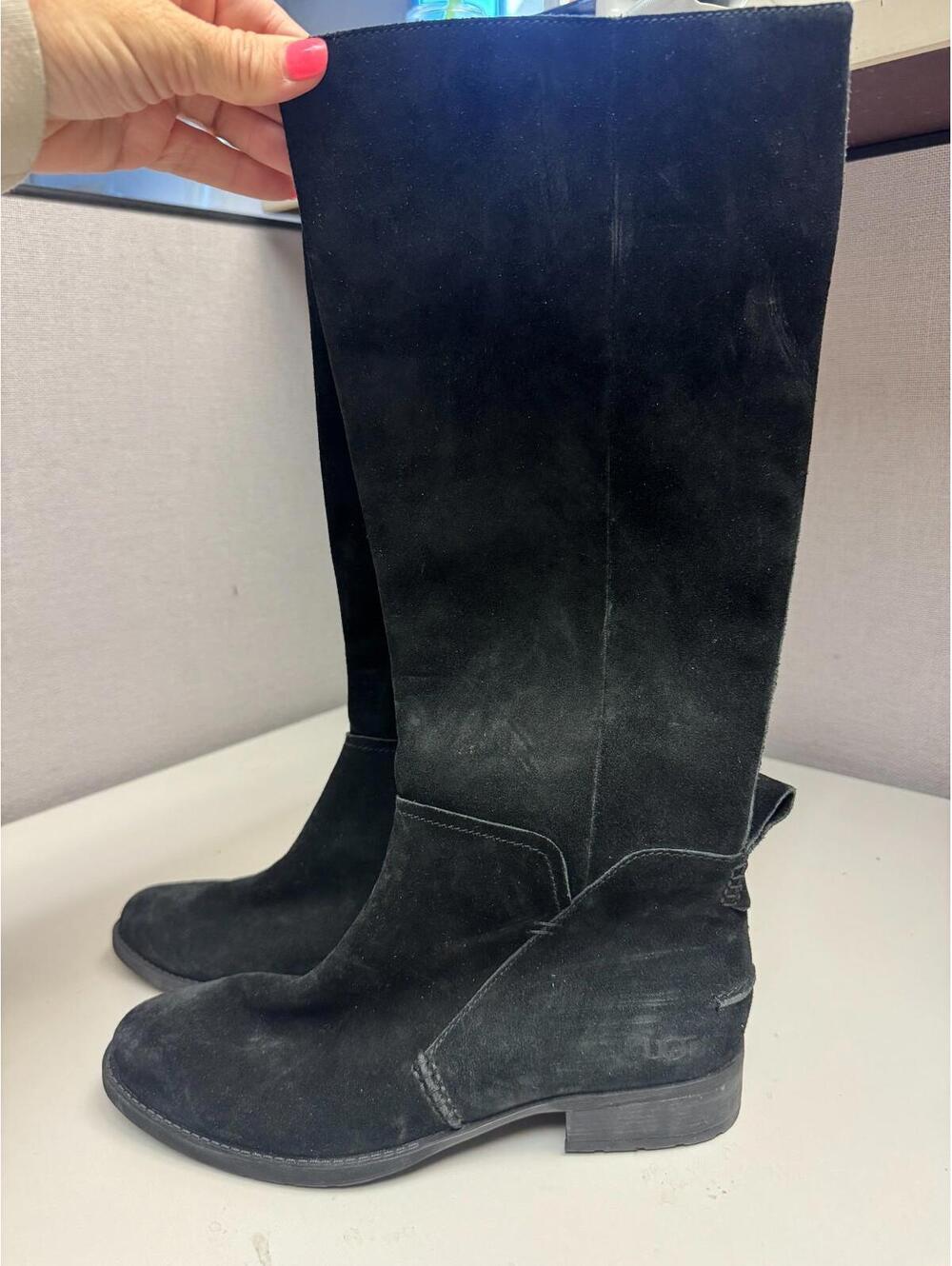 UGG Women's Tall Leather Suede Riding Boot Black Size 7 New